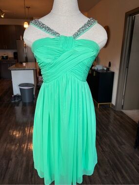 City Triangles Mint Green Jeweled-Strap Chiffon Midi Dress